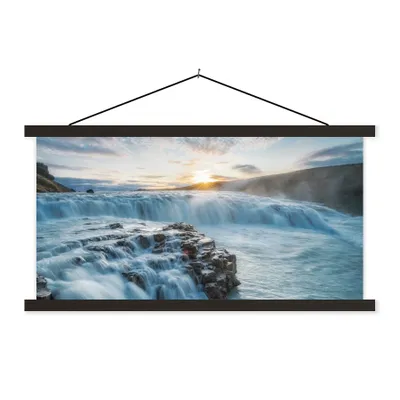 Produktbild von MuchoWow® Textilposter Wasserfall - Wasser - Steine - Sonne - Natur 120x60 cm mit schwarzem Rahmen - Dekoration Schlafzimmer