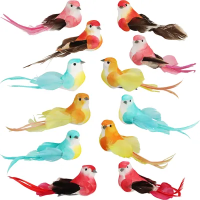 Productafbeelding van com-four® 12 stuks decoratieve vogels - kunstvogels in 5 verschillende kleuren - wintervogels met veren en metalen clip - decoratieve vogels voor het hele jaar door - decoratieve veertjes
