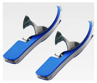 Produktbild von 2 Stück 4 in 1 Campingbesteck, Klappbesteck, Edelstahl Outdoor Campingbesteck Set, Messer, Gabel, Löffel, Flaschenöffner Set (Blau)