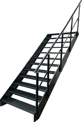 Zdjęcie produktu dla Stalowe schody strunowe Stopnie kraty 12 stopni Poręcz prawa - Ocynkowane i malowane proszkowo na kolor antracytowy - (szer. x wys. x gł.) 60 x 228 x 234 cm