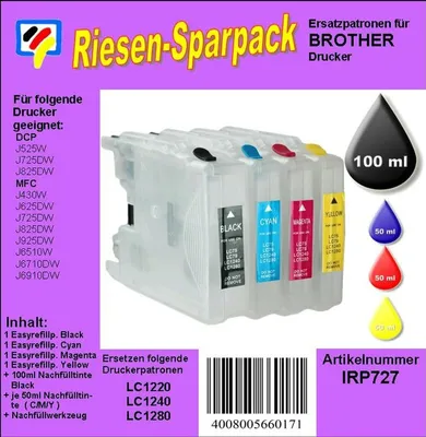 Produktbild von CISS / Easyrefilll - Komplettset Easyrefillpatronen für LC-1240 - ALLES DRIN -