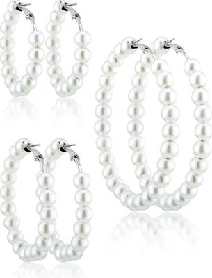 Produktbild von 3 Paare Perle Creolen Perle Ohrringe fš¹r Frauen M?dchen Br?ute Geschenk