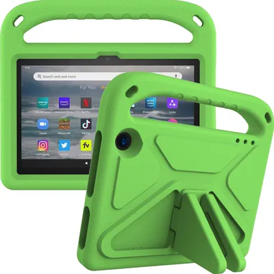 Produktbild von Hülle für Amazon Fire 7 2022, Leichte Stoßfeste Eva Kinder Schutzhülle mit Griff und Faltbarem Ständer Grün