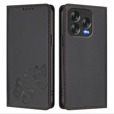 Obrázek produktu pro Kožené pouzdro pro ZTE Blade V70 Vita/Blade V70 Design/nubia V70 Design, motýlí ražbou, peněženkové flip pouzdro se stojánkem Černá