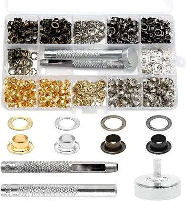Produktbild von Famanu Set von 400 Ösen mit Werkzeug und Aufbewahrungsbox - 5 mm Innendurchmesser