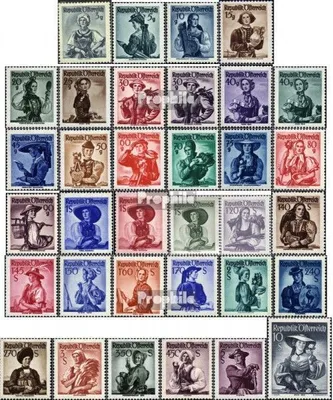 Produktbild von Briefmarken Österreich 1948 Mi 893-926 (kompl.Ausg.) mit Falz Trachtenserie