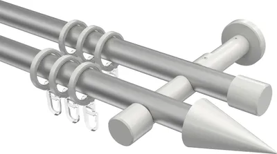 Produktbild von Interdeco Gardinenstange / Vorhangstange Silbergrau / Weiß, Typ Prestige Savio (Kegel), 20 mm Ø 2-läufig, 160 cm