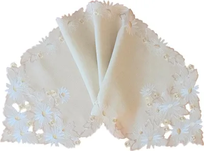 Produktbild von Tischläufer LOLA Blütenbordüre Stick Ton in Ton Polyester 40 x 140 cm