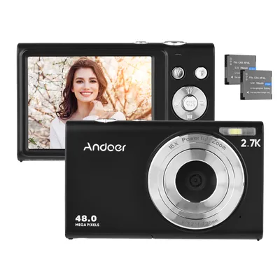 Produktbild von Andoer 2.7K Digitalkamera Kompakter Video-Camcorder 48 MP Autofokus 2.88 Zoll IPS-Bildschirm 16-facher Zoom Anti-Shake Face Detact Smile Capture fuer Kinder und Jugendliche