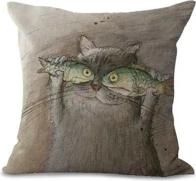 Obrázek produktu pro Potah na polštář, rozměr 18 x 18 palců / 45 cm x 45 cm, styl olejomalby, motiv koček, barvy: modrá, růžová, červená, černá, materiál: bavlna, len. Vhodné jako dekorace do obývacího pokoje, domu, obchodu, auta. Kód: 04
