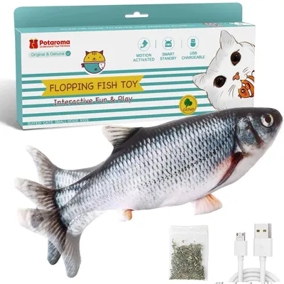 Elektrischer zappelnder Fisch für Katzen, interaktives Plüschspielzeug, 27 cm