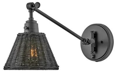 Produktbild von Elstead Arti  Wandleuchte E27 Schwarz, schwarzer Rattan Schirm Rattan schwarz