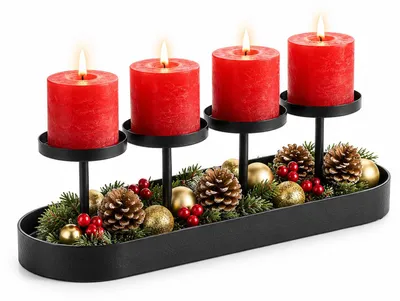 Adventskranz aus Metall, länglich, für 4 Kerzen, schwarz, 30x9,8x8,6 cm