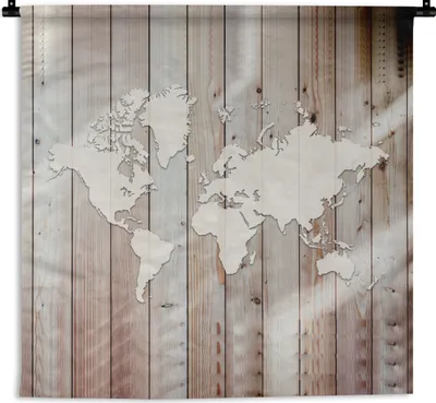 Produktbild von MuchoWow® Wandteppich Wandbehang Weltkarte - Weiß - Holz 150x150 cm Tapisserie Dekoration Wandtuch - Wohnaccessoires - Modernes