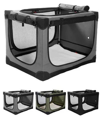 Image de Cage de transport pliable pour chiens de taille moyenne, idéale pour les voyages en voiture, couleur grise, dimensions 90x64x64 cm
