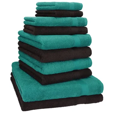 Produktbild von Betz 10-tlg. Handtuch-Set PREMIUM CLASSIC 2 Duschtücher 4 Handtücher 2 Gästetücher 2 Seiftücher Farbe: smaragdgrün und dunkelbraun