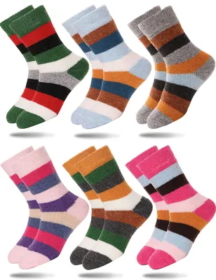 Imagen del producto de Omgoods - Calcetines térmicos de lana merino para niños, set de 6 pares, calcetines de invierno cálidos