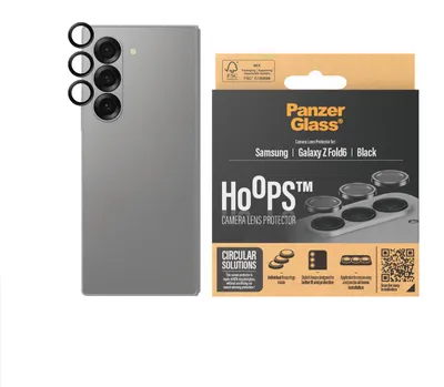 Produktbild von PanzerGlass ® Hoops® Karmeraschutz Schwarz Samsung Galaxy Z Fold6, Samsung, Samsung - Galaxy Z Fold6, Trockene Anwendung, Kratzresistent, Schockresistent, Schwarz, 1 Stück(e)