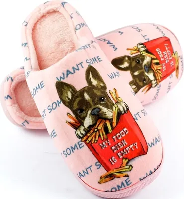Obrázok produktu pre Dámske domáce papuče. Teplé papuče. Slippery s motívom buldogu v ružovej farbe, veľkosť 36/37