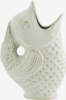 Produktbild von Vase aus Steingut mit einem Fisch-Design, Farbe Off-white, 23,5 cm hoch