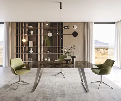 Produktbild von DELIFE Esstisch Edge 200x100 Keramik Emperador Extra Lucidato Dunkelbraun Edelstahl Schräg