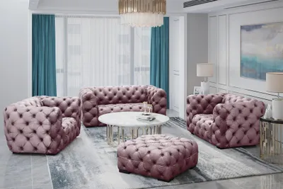 Produktbild von Sofaset Designersofa NATALIE 2-1-1 in Stoff Riviera Rose