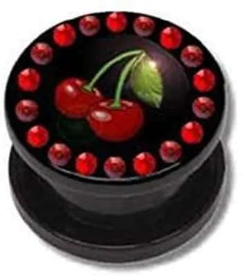 Immagine prodotto di Ear Flesh Tunnel Piercing acrilico a vite Motivo Ciliegie con cristalli rossi - 6mm