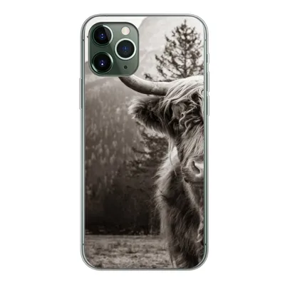 Produktbild von MuchoWow® Handyhülle Schutzhülle Hülle für iPhone 11 Pro Scottish Highlander - Stier - Schwarz - Weiß Silikon Softcase Handy Hülle - Handy