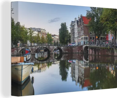 Produktbild von OneMillionCanvasses® - Leinwandbilder - 150x100 cm, Bild der Amsterdamer Keizersgracht, Wandbilder Kunstdruck Wanddekoration