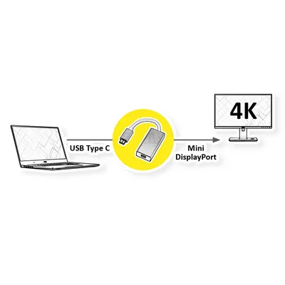 Zdjęcie produktu dla ROLINE 12.03.3225, 0,1 m, USB Type-C, Mini DisplayPort, Męska, Żeńska, Prosty