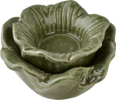 Image de Bougeoir en céramique « Fleur Yarine » 11 x 11 x 6 cm, vert, 1 pièce
