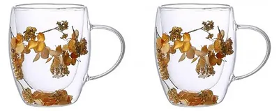 Produktbild von Doppelwandige Teetassen mit goldenen Blumenmotiven, 350 ml – 2er-Set