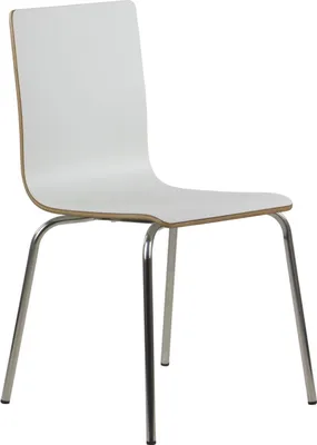 Imagen del producto de Silla de conferencia fija WERDI B, respaldo y asiento de madera contrachapada laminada, estructura de acero inoxidable, blanco