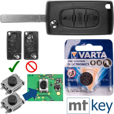 Produktbild von Repair Reparatur Satz Autoschlüssel Funk Fernbedienung Austausch Gehäuse kompatibel mit 3 Tasten + VA2 Rohling + Batterie kompatibel mit Peugeot 407