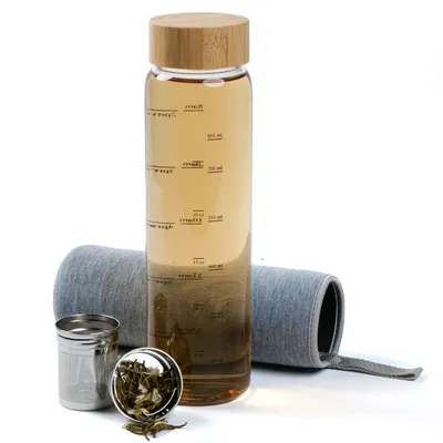 Theeflasche mit Sieb 1 l, grau, Borosilikatglas, Neoprenhülle