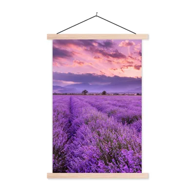 Produktbild von MuchoWow® Textilposter Lavendel - Lila - Blumen - Feld 40x60 cm mit holzfarbenen Rahmen - Poster