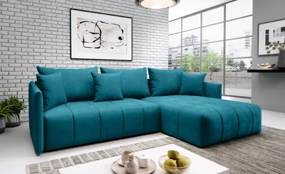 Produktbild von FURMEB24 - DON 245 x 180 cm  Sofa mit Schlaffunktion und  zwei Bettk€sten -  Ecksofa mit Kissen , Stoff Monoliht -  Trkis