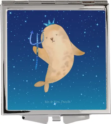 Produktbild von Mr. & Mrs. Panda Schminkspiegel Sternzeichen Wassermann - Sternenhimmel Blau - Geschenk, Kosmetikspiegel, Geburtstag Februar, Nix, Meer, Klappspiegel, Meermann, Januar