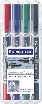 Immagine prodotto di 1 confezione da 4 pezzi di Lumocolor 348 WP4 a doppia punta, Lumo. perm. duo