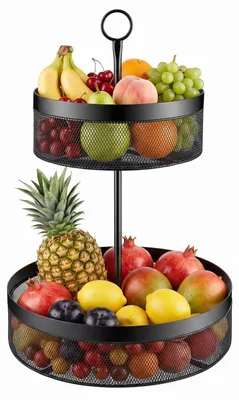 Obstkorb Etagere 2-stöckig, Metall, schwarz, 30x30x45 cm