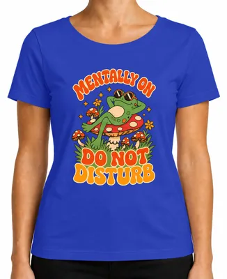 Produktbild von Mentally On Do Not Disturb Frosch Pilz Hippie Statement Sarkasmus Damen T-Shirt, Blau, S