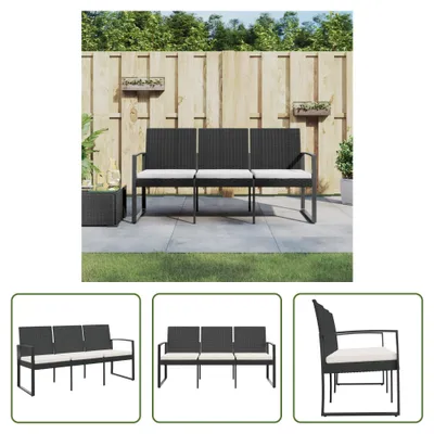 Produktbild von The Living Store Gartenbank 3-Sitzer mit Kissen Schwarz PP-Rattan