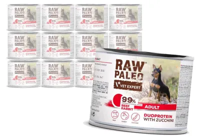 Zdjęcie produktu dla Raw Paleo Beef&Rabbit Adult Duoprotein 12x200g​ Mokra Karma Dla Psa z Wołowiną i Królikiem