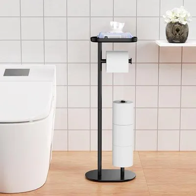 Produktbild von Famanu Toilettenpapierhalter Stehend Schwarz - Mit Ablagefach
