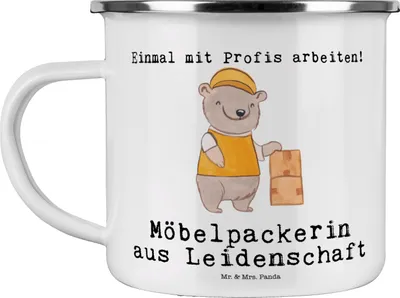 Produktbild von Mr. & Mrs. Panda Teebecher Möbelpackerin Leidenschaft - Weiß - Geschenk, Campingtasse, Umzugsfirma, Teetasse, Lustig, Pott, Spruch, Umzugsservice, Haferl, Emaille Becher