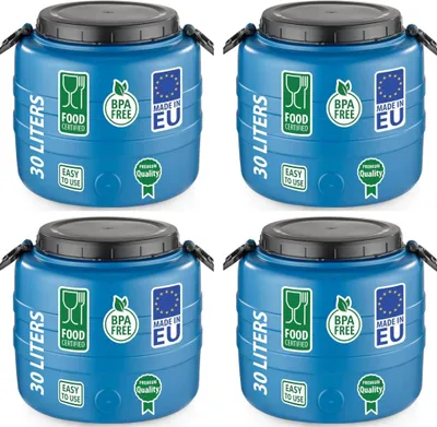 Produktbild von 4er Set Weithalsfass Fasssilage Gepäcktonne Gärfass Gärbehälter Futtertonne 30 Liter mit Deckel blau