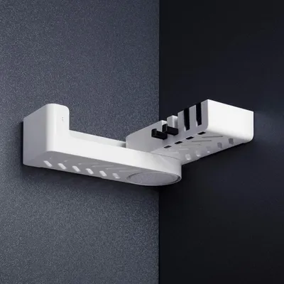 Produktbild von Eckduschablage mit Korb – drehbare Duschablage, selbstklebend, zur Befestigung ohne Bohren, mit 4 Haken für Bad und Küche