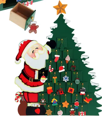 Produktbild von SPIELWERK® Adventskalender Weihnachtsmann zum Befüllen 24 Türchen wiederverwendbar Bunt Bemalt Weihnachten Kinder DIY weihnachtliche Holz Dekoration