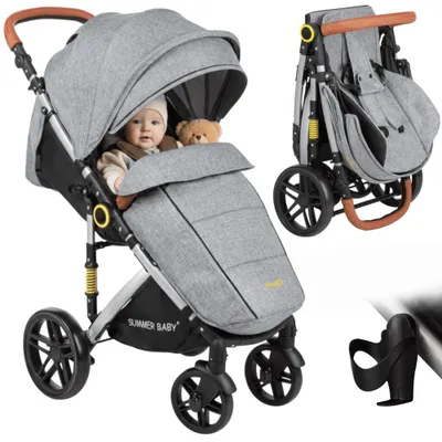 Zdjęcie produktu dla Wózek dziecięcy Summer Baby Sempre w kolorze szarym z dużymi kołami EVA i akcesoriami