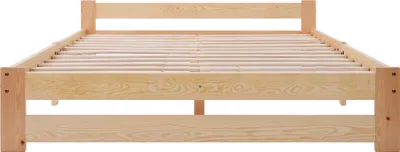 Produktbild von Merax Futonbett Doppelbett 140x200cm mit Kopfteil und Lattenrost, Klassisches Bett Massivholzbett Jugendbett, Natur